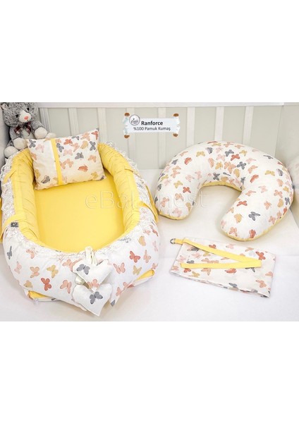 Kelebek Serisi Sarı Babynest Emzirme Yastıklı Set