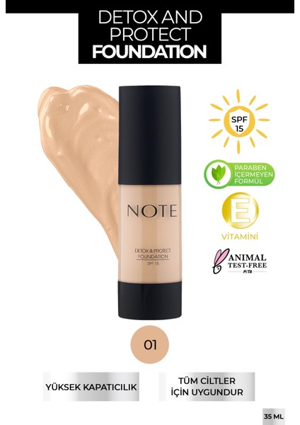 Note Detox & Protect Fondöten Canlandırıcı Etki 01 Beige