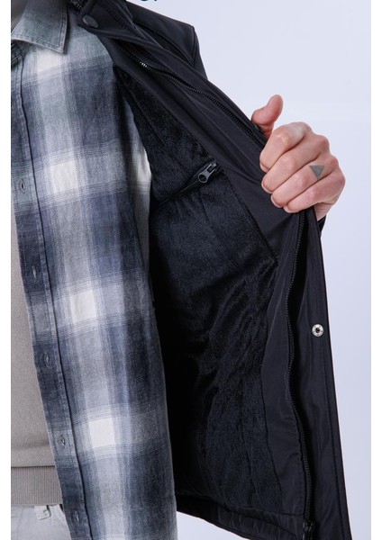 Erkek Kapüşonlu Su ve Rüzgar Geçirmez Kapitone Içi Kürklü Elyaf Dolgulu Şişme Siyah Softshell Mont fiyatları