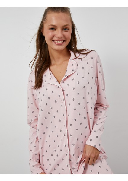 Gömlek Pijama Üstü Uzun Kollu
