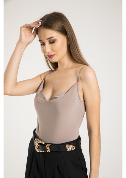 Taş Degaje Yaka Askılı Bodysuit