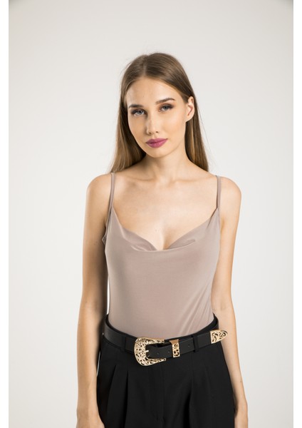 Taş Degaje Yaka Askılı Bodysuit