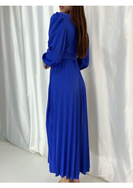 Kadın Eteği Pileli Uzun Kol Kemerli Krep Kumaş Elbise (Renk Seçenekli) fiyatları