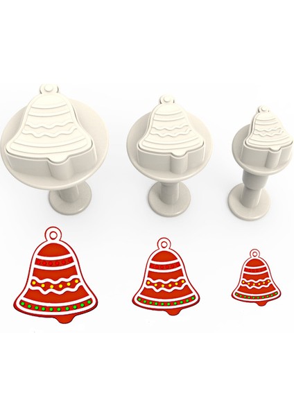 Noel Çan Basmalı (Enjektörlü) Kopat Kurabiye Kalıbı – 3'Lü