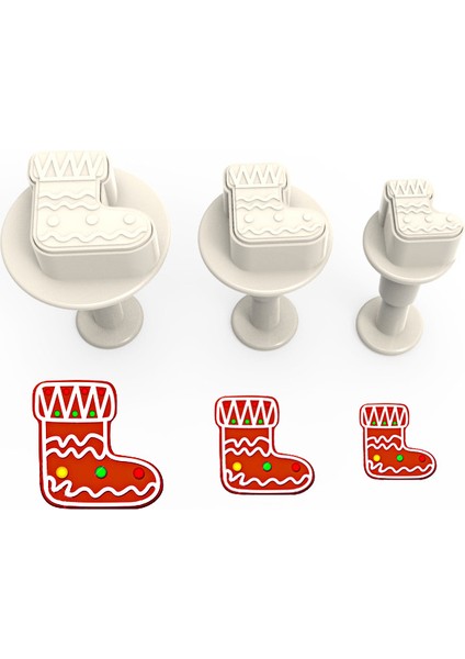 Noel Çorap Basmalı (Enjektörlü) Kopat Kurabiye Kalıbı – 3'Lü