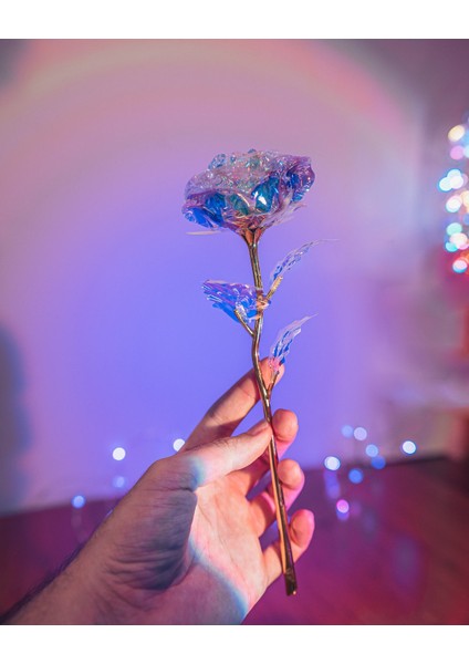 Sonsuzluk Gülü + Stand Sevgililer Gülü En Özel Çiçeği Gökkuşağı Sonsuzluk Gülü Yapay Çiçek