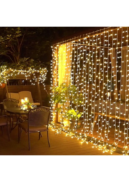 8 Fonksiyonlu 2.5 x 2.5 Metre Perde LED 12 Saçaklı 180 Ledli Kablolu Fişli