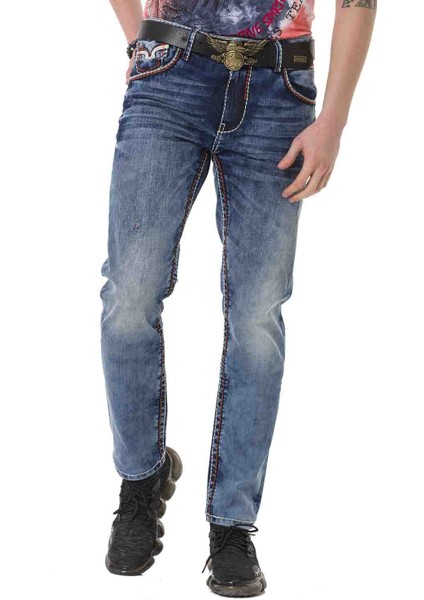 CD729 Cep Nakış Detaylı Basic Jeans Pantolon