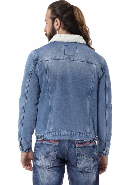 CJ294 Kürklü Basic Iceblue Jeans Ceket