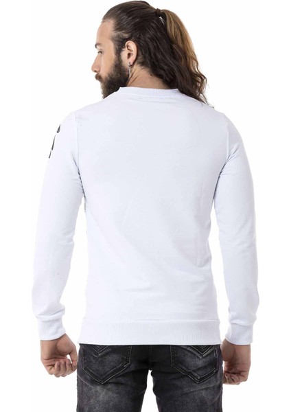 Cipo & Baxx CL515 Kartal Desenli Beyaz Kalın Sweatshirt