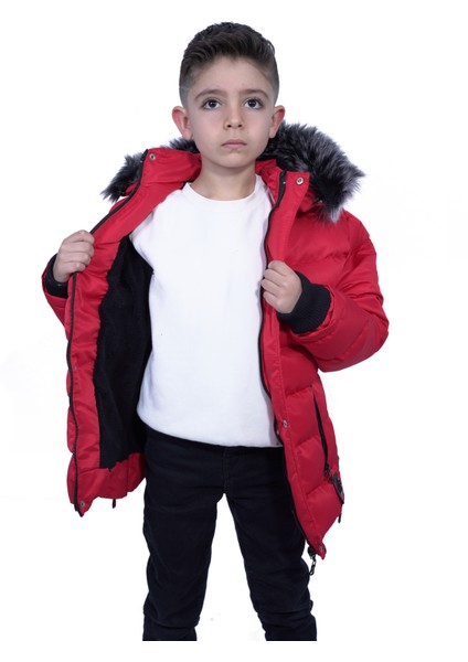 Kürklü Peluş Astarlı Çıkarılabilir Kapüşonlu Mont Erkek Çocuk Mont modelleri