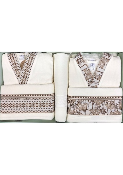Butterfly Krem Krem Happy Set Aile Bornoz Seti + Banyo Paspas Hediyeli