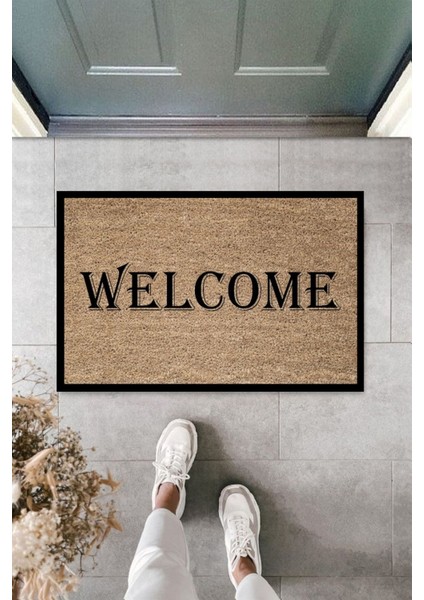 Modern Dijital Baskı - Çerçeveli Welcome - Kapı Önü Paspası
