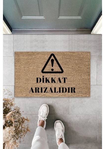 Modern Dijital Baskı Siyah Dikkat Arızalıdır Kapı Önü Paspası