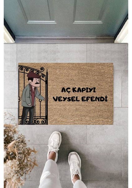 Modern Dijital Baskı Paspas - Aç Kapıyı Veysel Efendi Efsane Replik - Dekoratif Kapı Önü Paspası