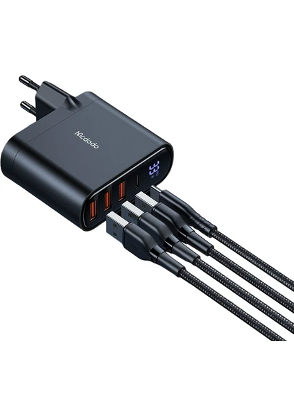 CH-2252 33W 1xtype-C 3xusb Girişli Dijital Göstergeli Şarj Adaptörü+Type-C To Type-C Kablo 1.2m -Siyah