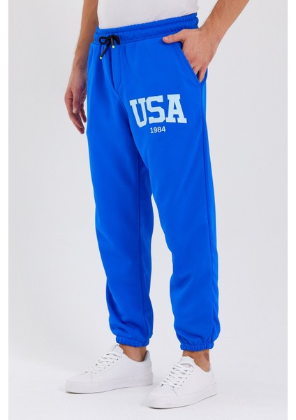 Unisex Usa Baskılı Mavi Scuba Şardonlu Kumaş Oversize Eşofman Altı fiyatları