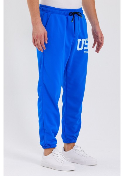 Unisex Usa Baskılı Mavi Scuba Şardonlu Kumaş Oversize Eşofman Altı modelleri