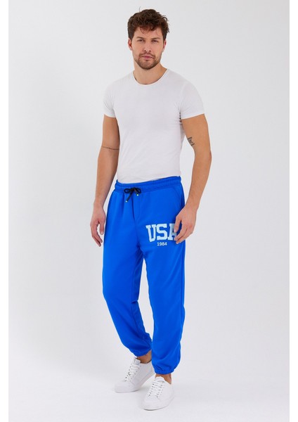 Unisex Usa Baskılı Mavi Scuba Şardonlu Kumaş Oversize Eşofman Altı indirimleri