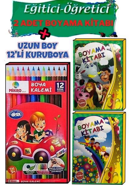 Süper Eğlenceli Boyama Kitapları ve 12'li Kuruboya (Ciltli)