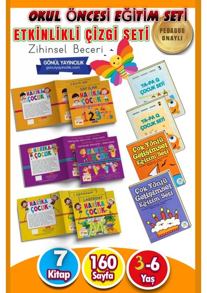 3-4-5 ve 6 Yaş Çizgi Çalışması Zihinsel Beceri Geliştirme Eğitim Seti 7 Kitap (Ciltli)