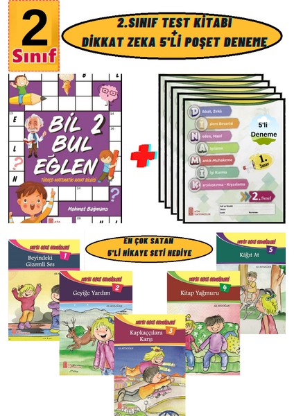 2. Sınıf Bil Bul Eğlen+Dikkat Zeka 5'li Deneme Seti+Rengarenk 5'li Hikaye Seti (Ciltli)