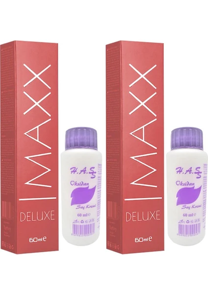 Oksidan 60 Ml.+ Maxx Deluxe Saç Boyası Şarap Kızılı-4/65 60 Ml. (2'şer Adet)