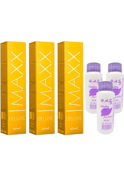 Oksidan 60 Ml.+ Maxx Deluxe Saç Boyası Yoğun Kumral-7/00 60 Ml. (3'er Adet)