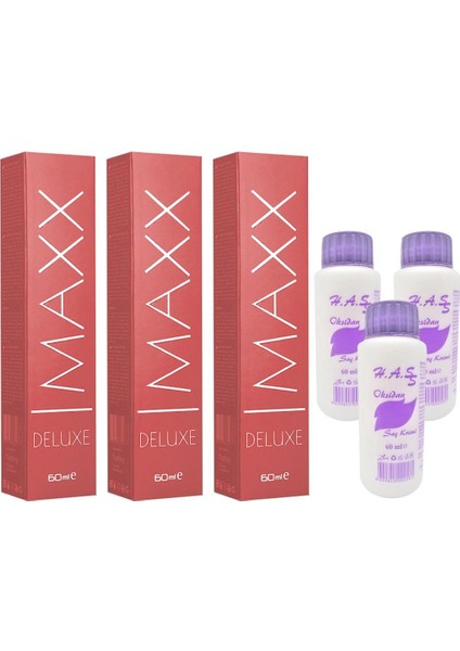 Oksidan 60 Ml.+ Maxx Deluxe Saç Boyası Şarap Kızılı-4/65 60 Ml. (3'er Adet)