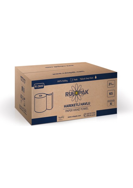 Hareketli Kağıt Havlu 2 Katlı 21 Cm 80M 6'Lı Paket 5 Kg