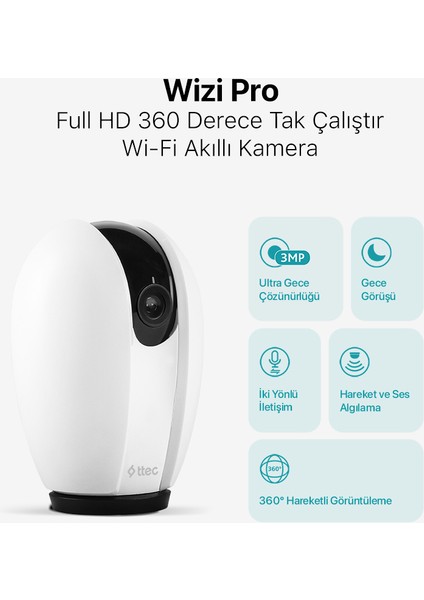 Wizi Pro Full Hd 360 Derece Tak Çalıştır Wi-Fi Akıllı  Kamera