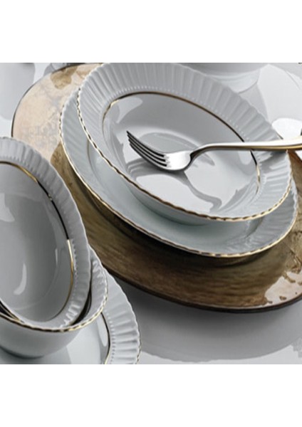 Sedef 19CM Çukur Yemek Tabağı Çukur Tabak 6 Adet Altın Fileli