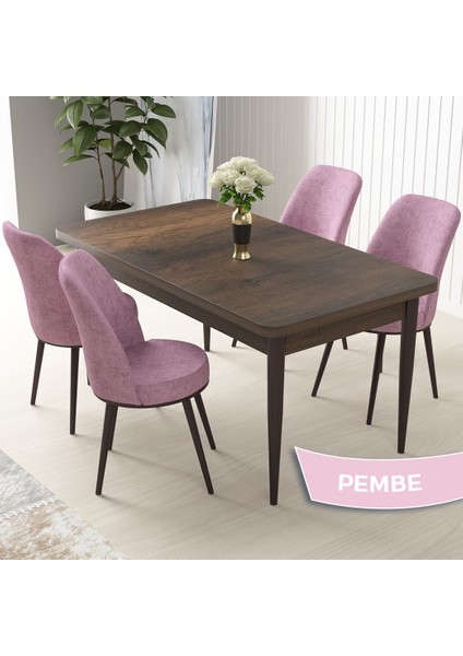 Concept Nil Serisi, Barok Ahşap Desen Masa 70X110 Sabit Yemek Masası Takımı, 4 Sandalye