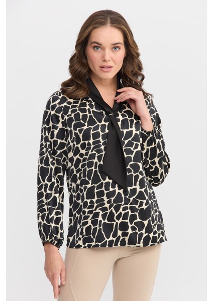 Kadın Örümcek Ağı Desenli Kravatlı Gömlek Siyah modelleri