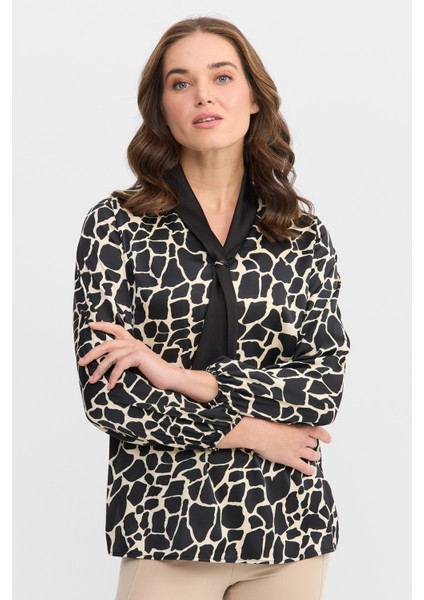 Kadın Örümcek Ağı Desenli Kravatlı Gömlek Siyah fırsatları