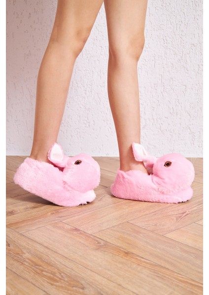 Peluş Tavşan Figürlü Yumuşacık Kaymaz ve Ses Yapmaz Tabanlı Ev Pandufu