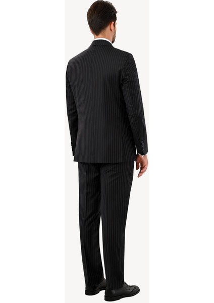 Erkek Siyah Regular Fit Kruvaze Takım Elbise