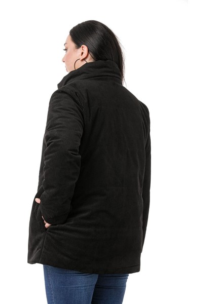 Kadın Şişme Kaban Astarlı Kadife Uzun Kollu Yandan Cepli Siyah modelleri