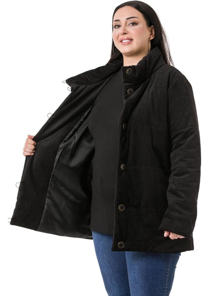 Kadın Şişme Kaban Astarlı Kadife Uzun Kollu Yandan Cepli Siyah fırsatları