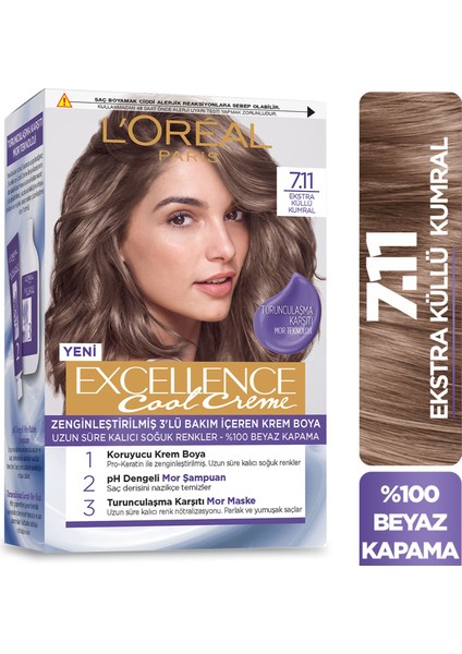 L'Oréal Paris Excellence Cool Creme 7.11 Ekstra Küllü Kumral Saç Boyası 3'lü Set