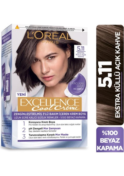 Excellence Cool Creme 5.11 Ekstra Küllü Açık Kahve Saç Boyası 2'li Set