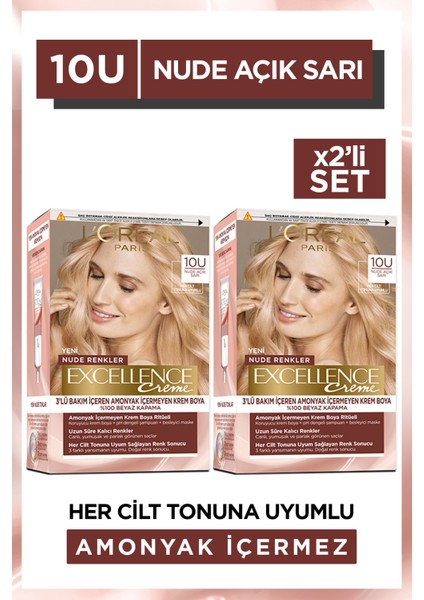 Excellence Creme 10U Nude Açık Sarı Saç Boyası 2'li Set