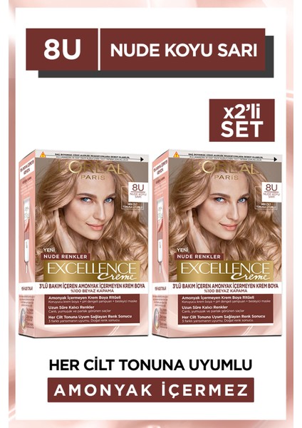 Excellence Creme 8u Nude Koyu Sarı Saç Boyası 2'li Set