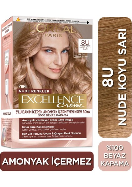 Excellence Creme 8u Nude Koyu Sarı Saç Boyası 3'lü Set