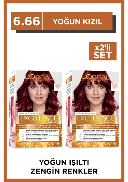 Excellence Intense 6.66 Yoğun Kızıl Saç Boyası 2'li Set