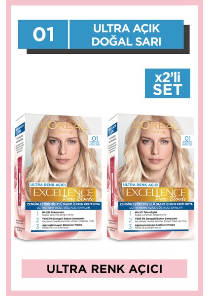 Excellence Pure Blond 01 Ultra Açık Doğal Sarı Saç Boyası 2'li Set