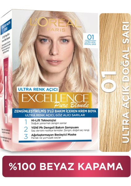 Excellence Pure Blond 01 Ultra Açık Doğal Sarı Saç Boyası 2'li Set