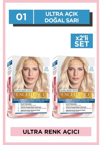 Excellence Pure Blond 01 Ultra Açık Doğal Sarı Saç Boyası 3'lü Set