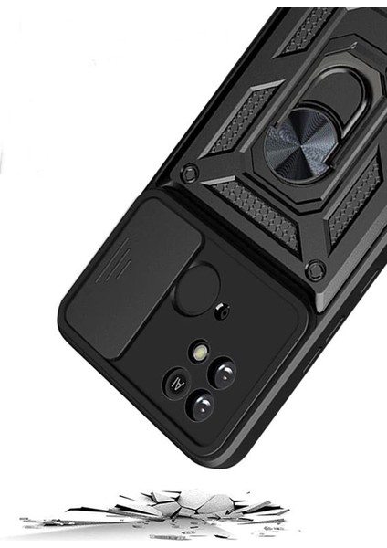 Xiaomi Poco C40 Kılıf Vega Standlı Yüzüklü Pars Kamera Korumalı + Ekran Koruyucu Nano
