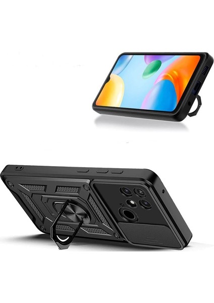 Xiaomi Poco C40 Kılıf Vega Standlı Yüzüklü Pars Kamera Korumalı + Ekran Koruyucu Nano
